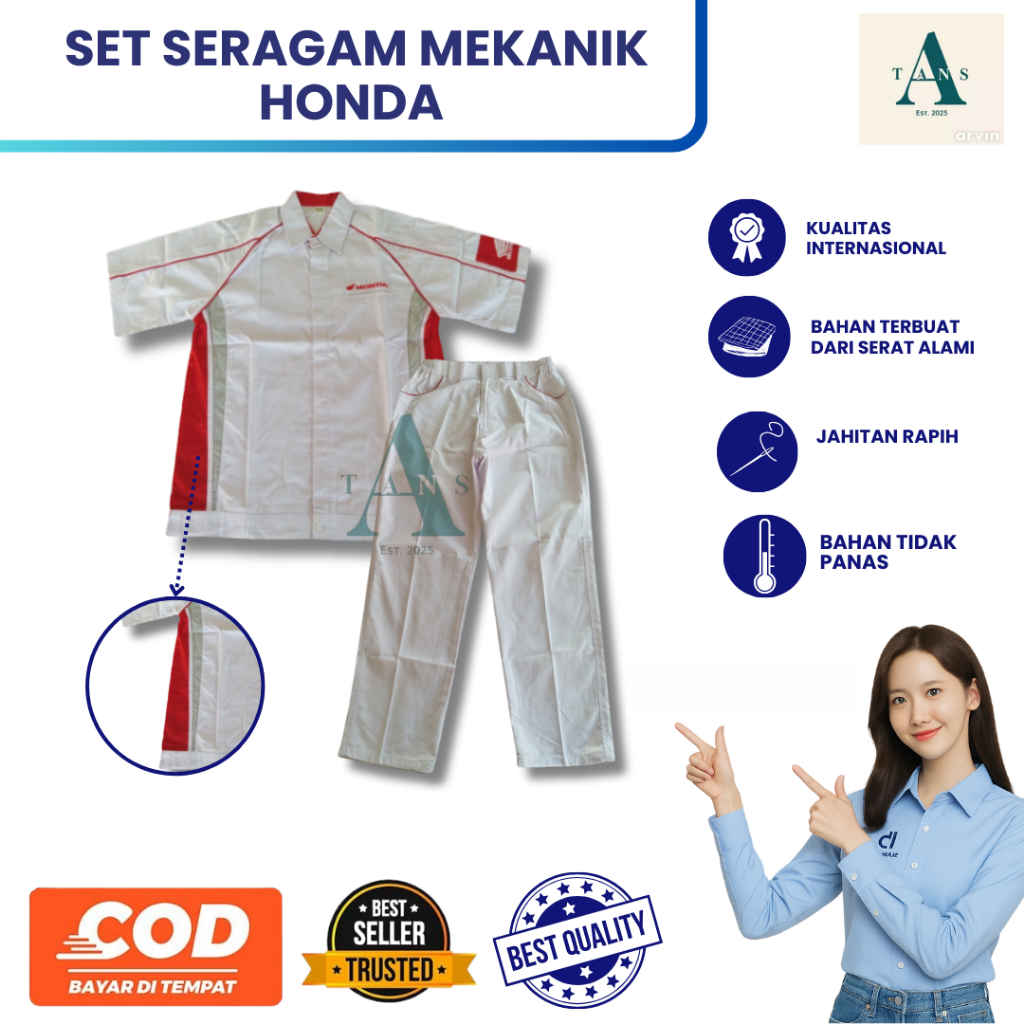 Seragam Mekanik Honda | Baju Celana Mekanik | Baju Mekanik | Celana Mekanik | Seragam Bengkel Putih