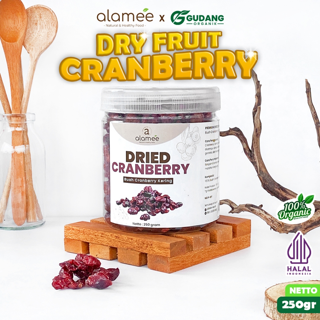 

ALAMEE Cranberry Kering Cemilan Buah Sehat Rendah Kalori Dried Cranberry 100% Natural Premium 250gr