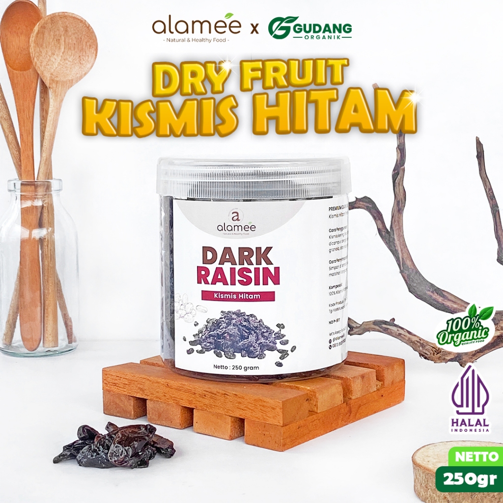 

ALAMEE Dark Raisin Cemilan Buah Sehat Kismis Hitam Manis Dried Fruit Black Raisin PREMIUM 250gr