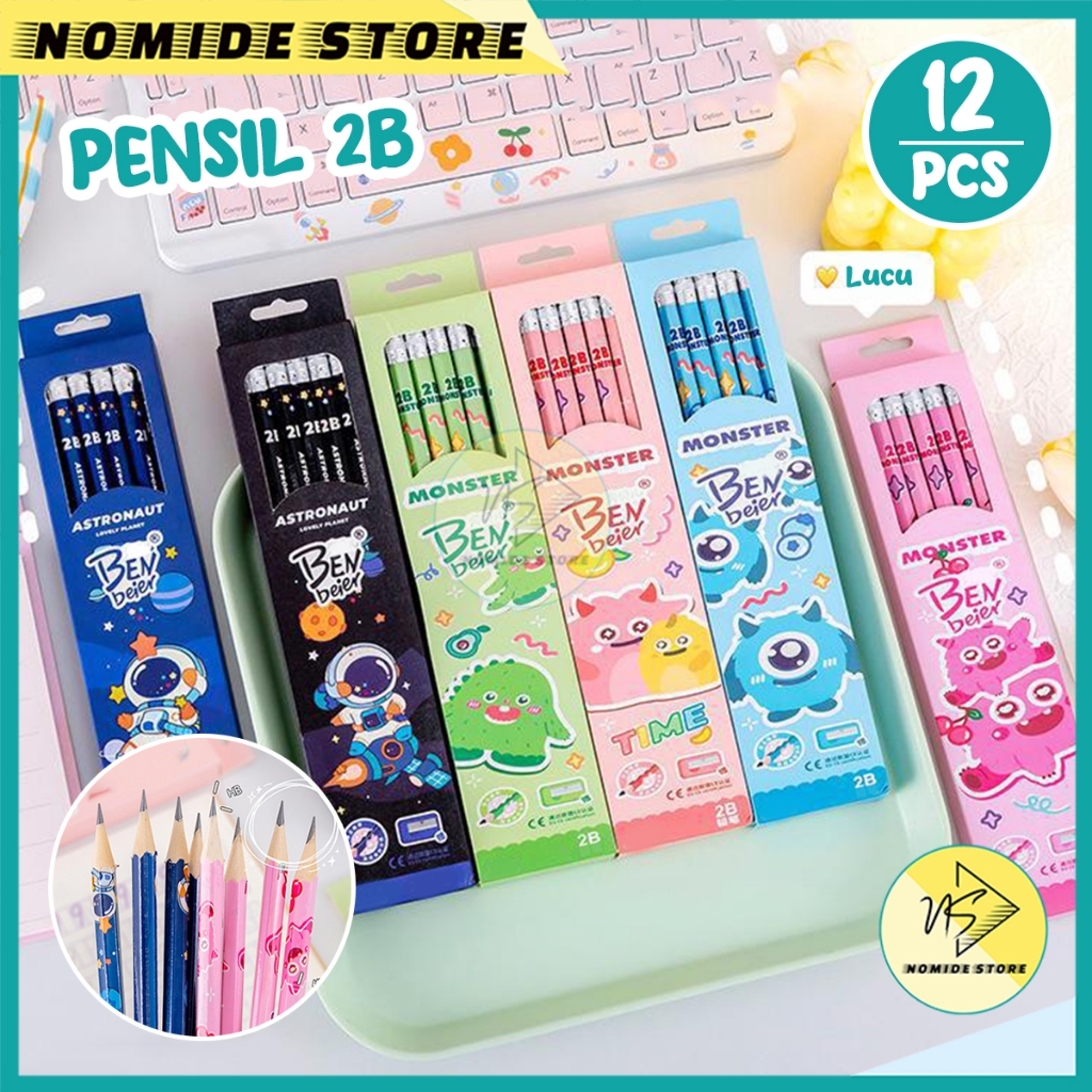 

Pensil 2B 1 Pack Pensil Kayu Isi 12 Pcs Motif Kartun Lucu Warna Warni Alat Tulis Sekolah