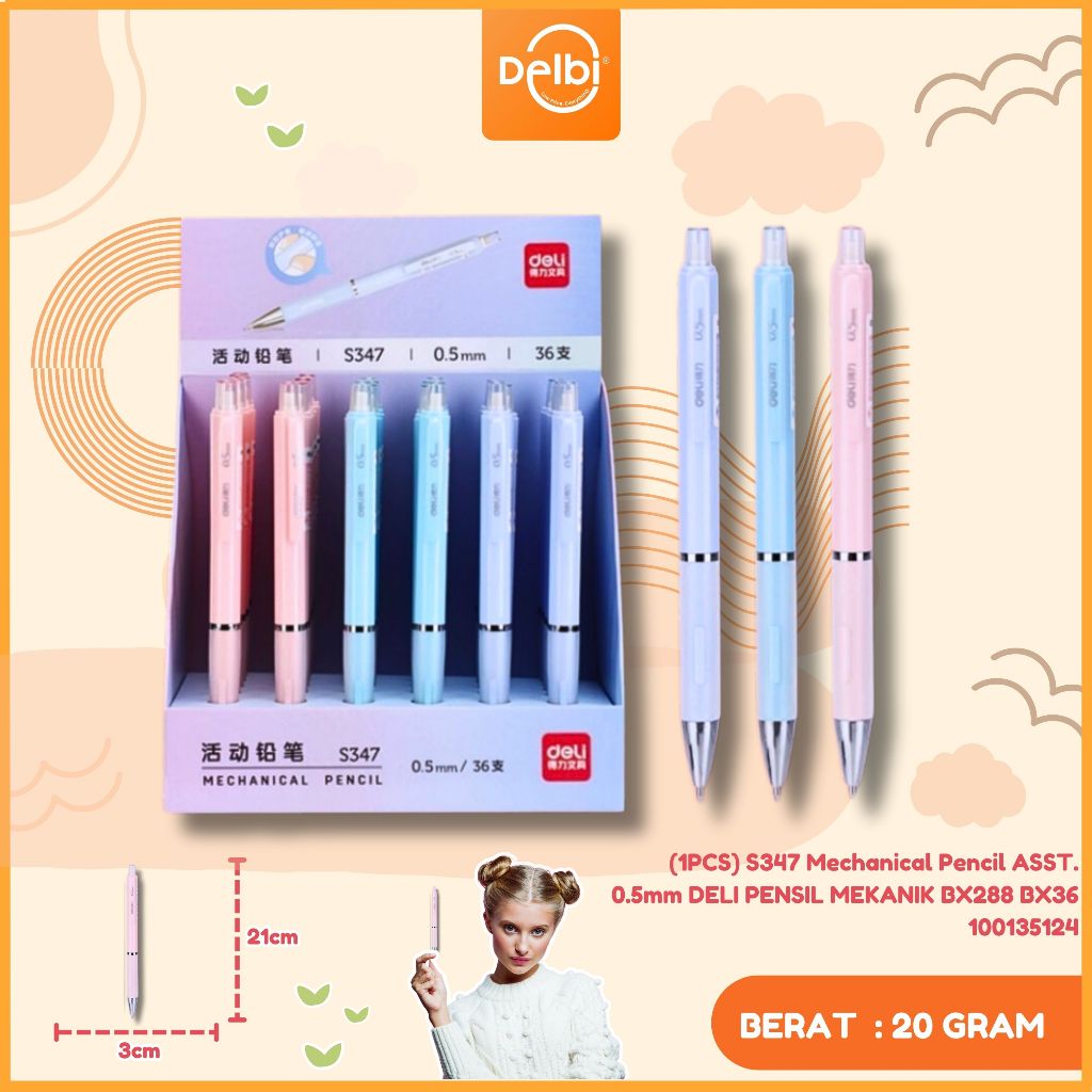 

Deli Pensil Mekanik 0.5mm Satuan - (1PCS) S347 MECHANICAL PENSIL ASST. 0.5 MM