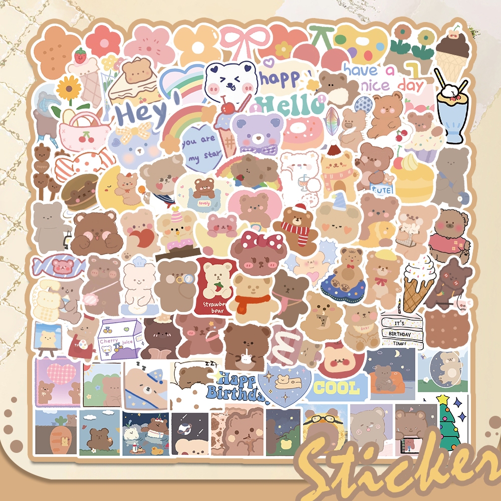 

102 PCS Stiker Tahan Air Kartun Beruang Coklat Lucu DIY Stiker Gaya Gambar Tangan Cocok untuk Sepeda Motor/Helm/Laptop/Skateboard/Buku Harian/Koper/Casing Ponsel/Kulkas