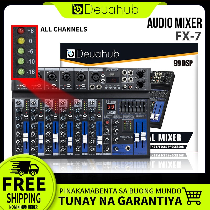 Deuahub Audio Mixer Mixer Profesional 7-Channel FX-7 Mixer Penguat Sinyal USB Penguat KTV Penguat Ki