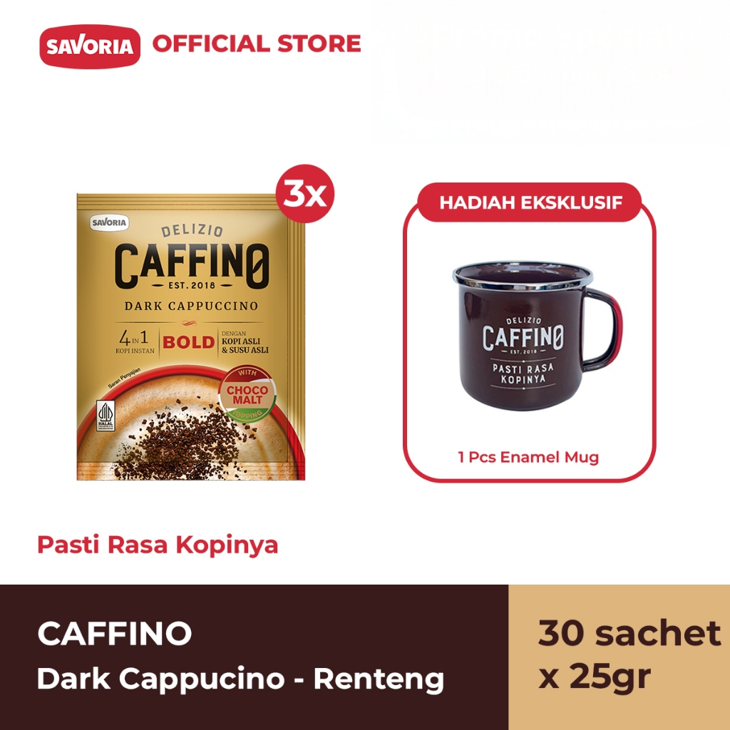 

Caffino Dark Cappuccino Renteng - Bubuk Kopi Instan 30 Sachet x 25g + Mug Enamel