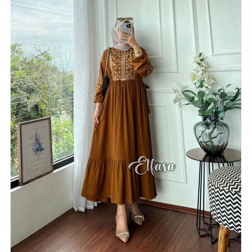Midi bordir Livia - Midi semi gamis bordir elfasa - Midi twill bordir - terbaru ory elfasa