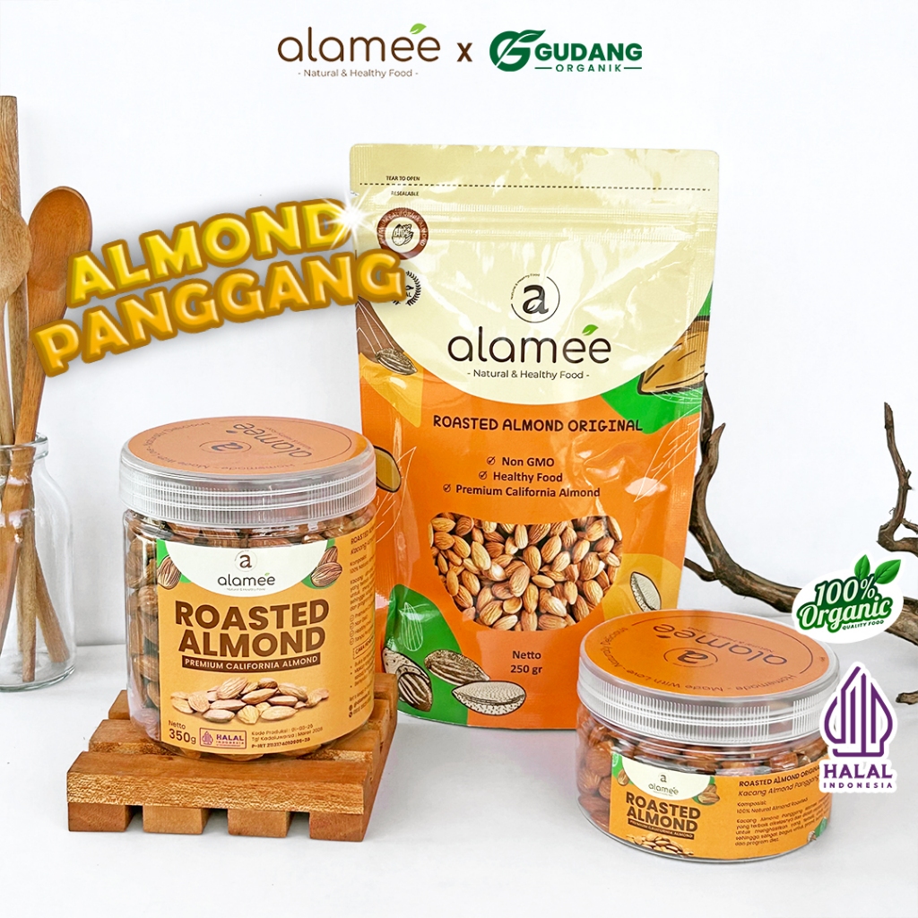 

ALAMEE Kacang Almond Panggang Natural Roasted Almond Oven Matang Utuh Siap Makan