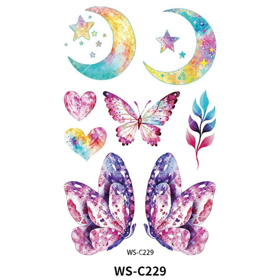 

Sticker Tato Cewek Glitter Motif Kupu kupu Warna Warni Tahan Air Makeup Perempuan Face