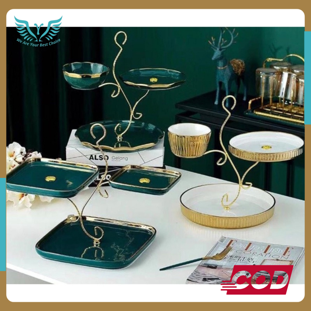 Tier Ceramic Cake Stand ,Nampan Kue Susun Tingkat ,Wadah Saji Kue 3 Tingkat