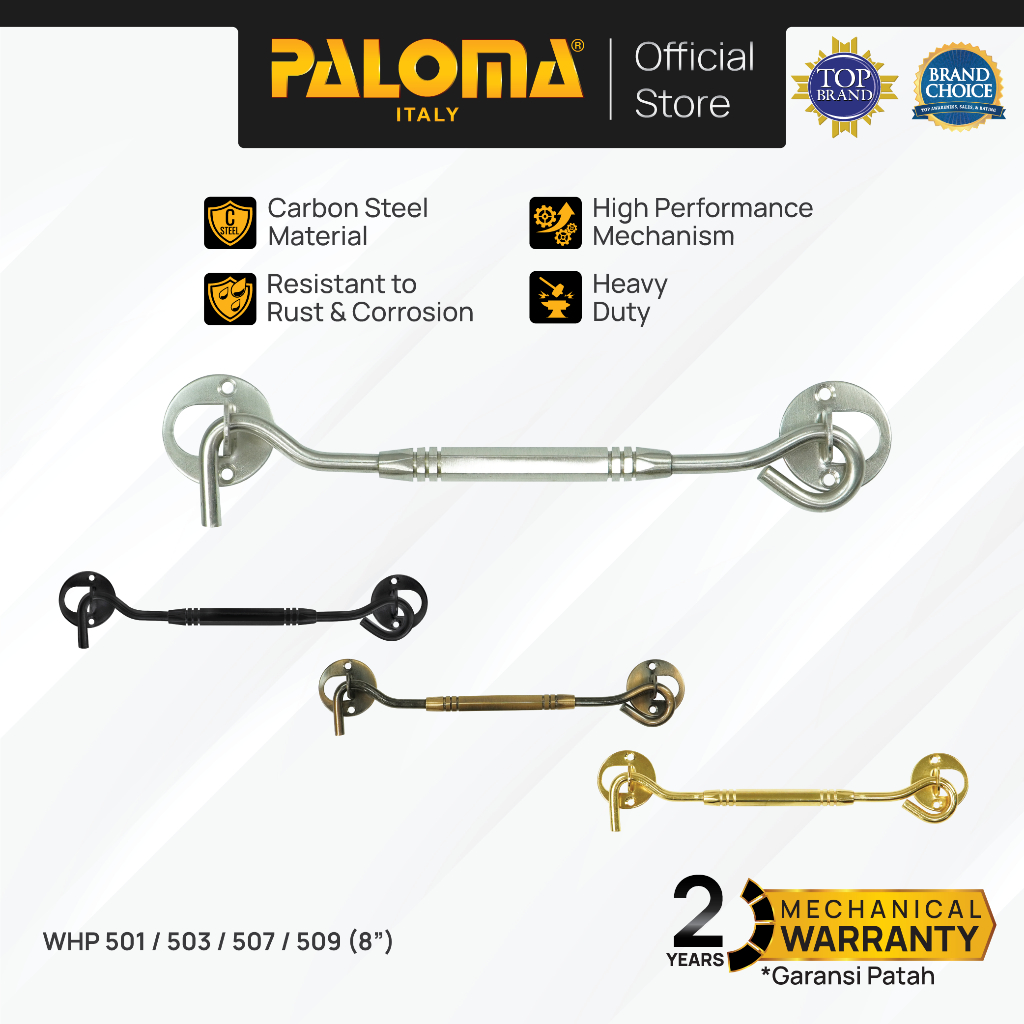 PALOMA Penahan Hak Angin Jendela Window Hook Solis Steel Baja Gold Emas Satin Silver Antique Antik B