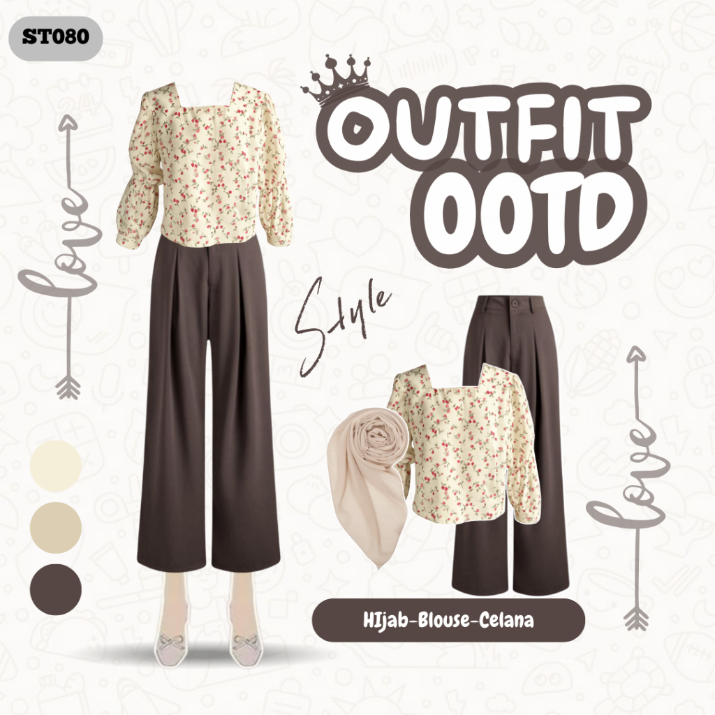One Set Wanita Korean Style/One set Wanita Korean Style 3in1 Hijab OOTD Outfit Kekinian (Hijab-Blous