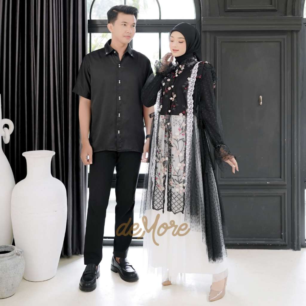 Demore - Selina Baju Couple Pasangan Kondangan Outer Brukat Kemeja Silk Couple Lebaran 2025