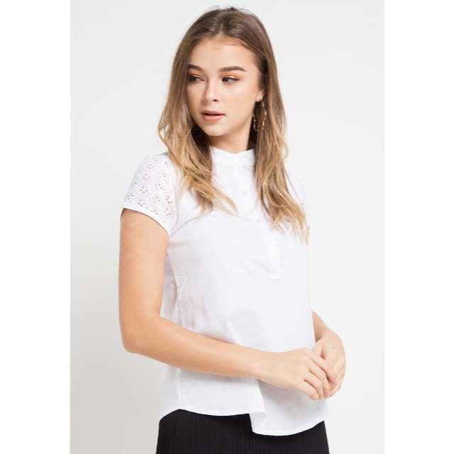 Ayu Tresna | Eden Blouse Lengan Pendek | Blus Brokat Putih Wanita
