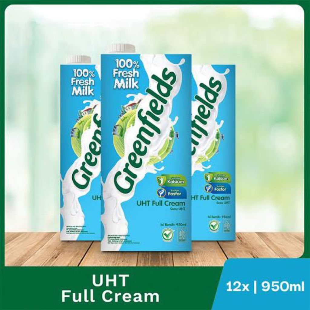 

Greenfields UHT FULL CREAM 950 ML (1 dus isi 12pcs)