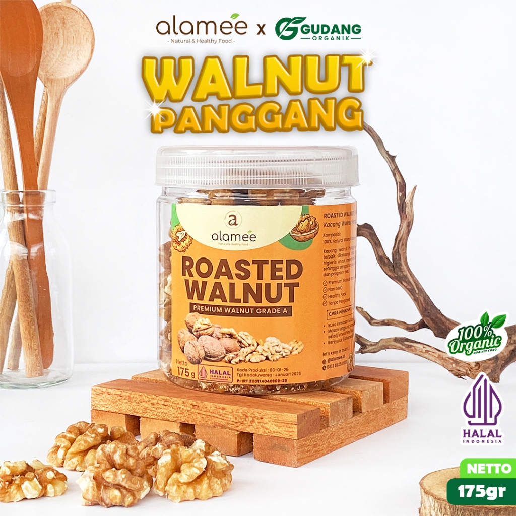 

ALAMEE Kacang Walnut Panggang Roasted Walnut Kacang Otak Matang Oven Pure Original 175gr