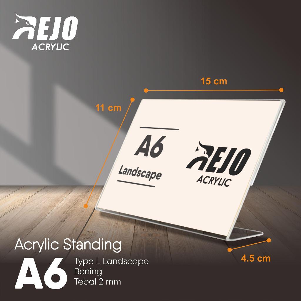 

Acrylic Display Standing A6 Tent Card Horizontal akrilik meja ukuran 15x11 cm Landscape Tent Holder tempat brosur bentuk L pajangan toko tempat menu restoran atau cafe