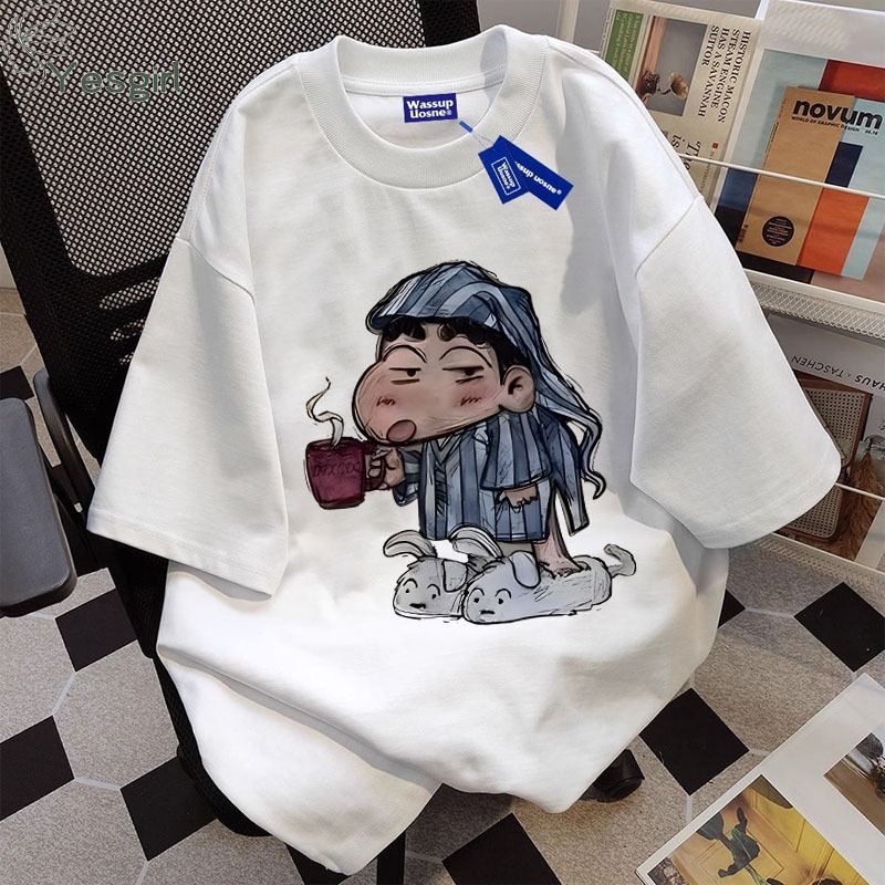 Yesgirl Korea style Piyama Shinchan print kaos kasual longgar| Kaos Oversize Wanita | Fashion korean