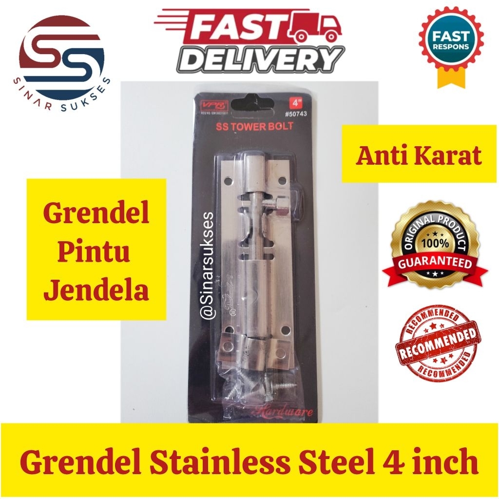 Grendel Stainless Steel 4 inch Anti Karat/ Grendel Stainless Steel Murah/ Slot Plat Stanlis Murah 4"