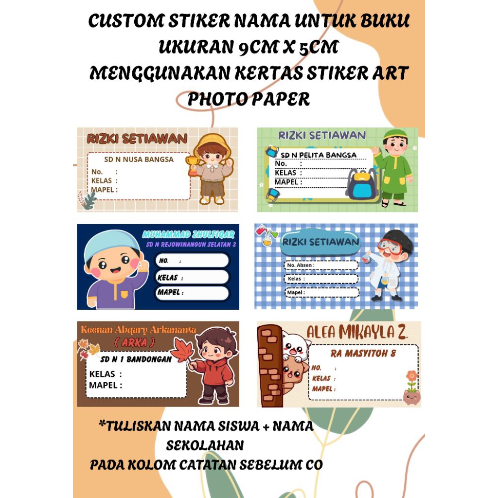 

[ ZARIN SHOP ] CUSTOM STIKER NAMA UNTUK BUKU ISI 10PCS