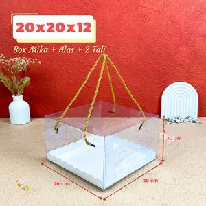 

mika box tenteng packaging kue tart ulang tahun pudding chiffon dus mica bening tali ukuran 20x20x12 cm