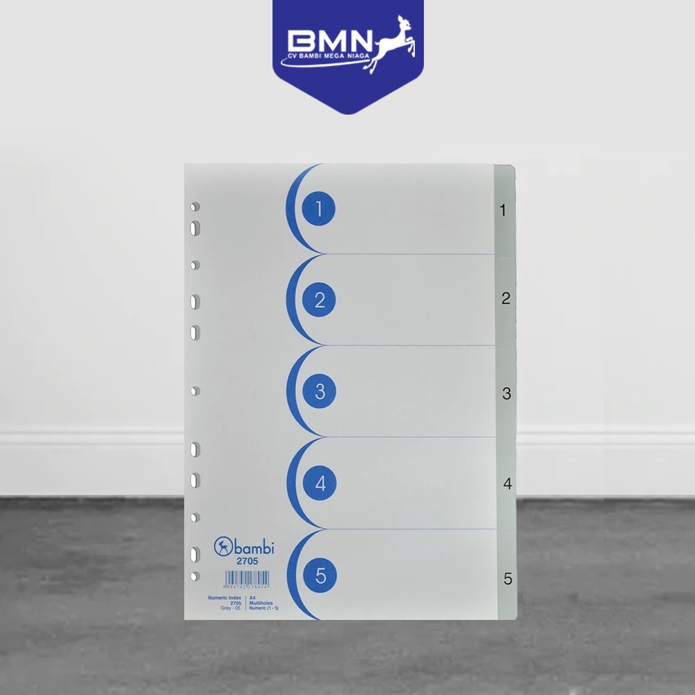 

Bambi Isi Binder A4 Divider & Indexes Pembatas Kertas Binder Edisi ACT Numeric Index 1-5 with Multiholes Rigid PVC 05 Grey - 2705