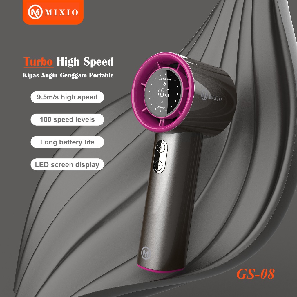 [AFF] MIXIO GS-08 High-speed Portable 17000Rpm Handheld Fan 4400MAH Mini kipas Strong Wind 100 Gear 