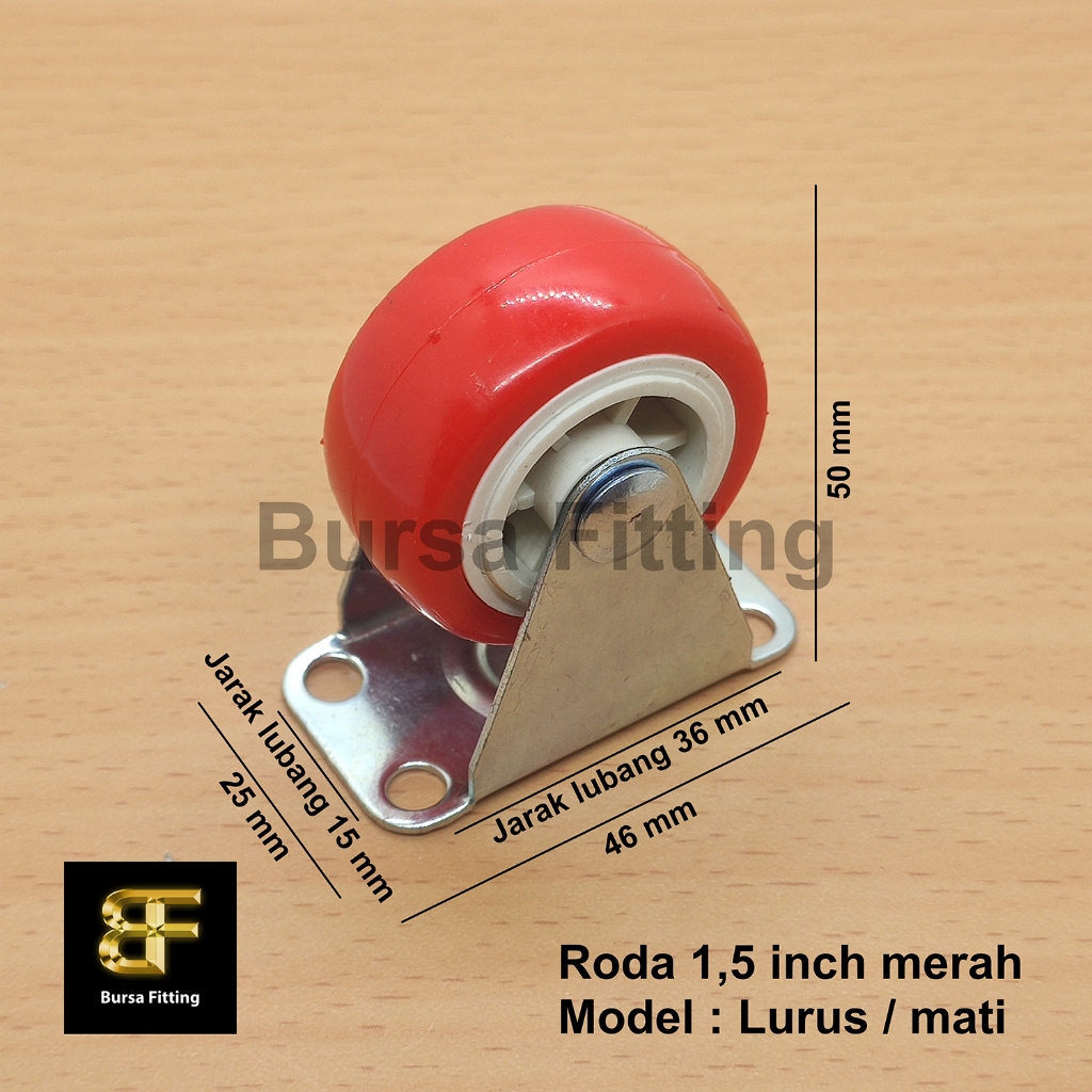 Roda 1,5 inch merah / roda nylon 1,5 inch / roda caster / roda lemari / roda trolley / roda etalase