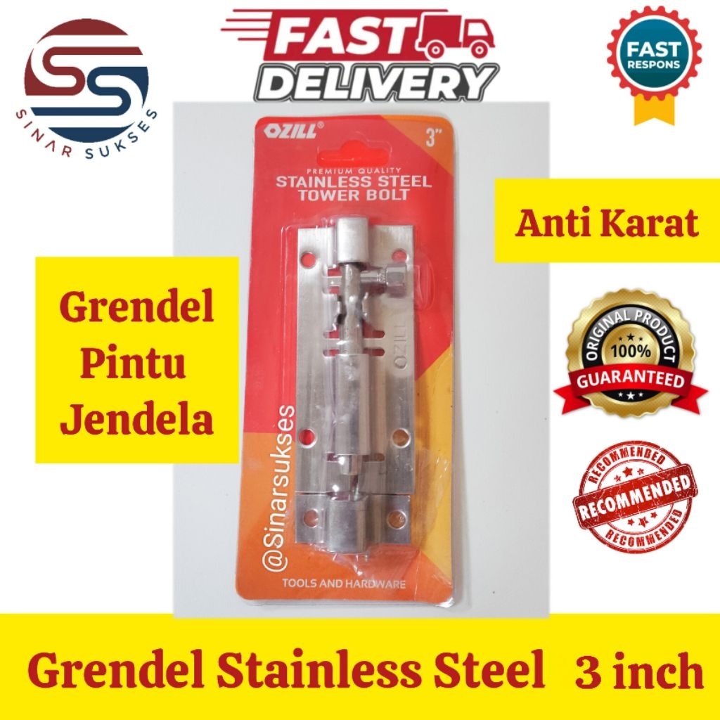 Grendel Stainless Steel 3 inch Anti Karat/ Grendel Stainless Steel Murah/ Slot Plat Stanlis Murah 3"