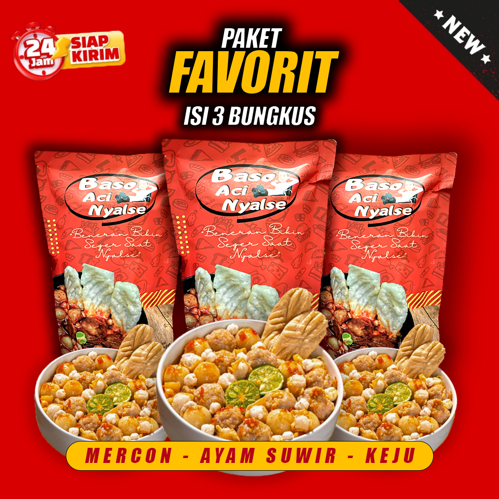 

3 BUNGKUS BASO ACI NYALSE LEBIH HEMAT! Pedas Mercon - Keju - Ayam Suwir Mercon | Frozen Food