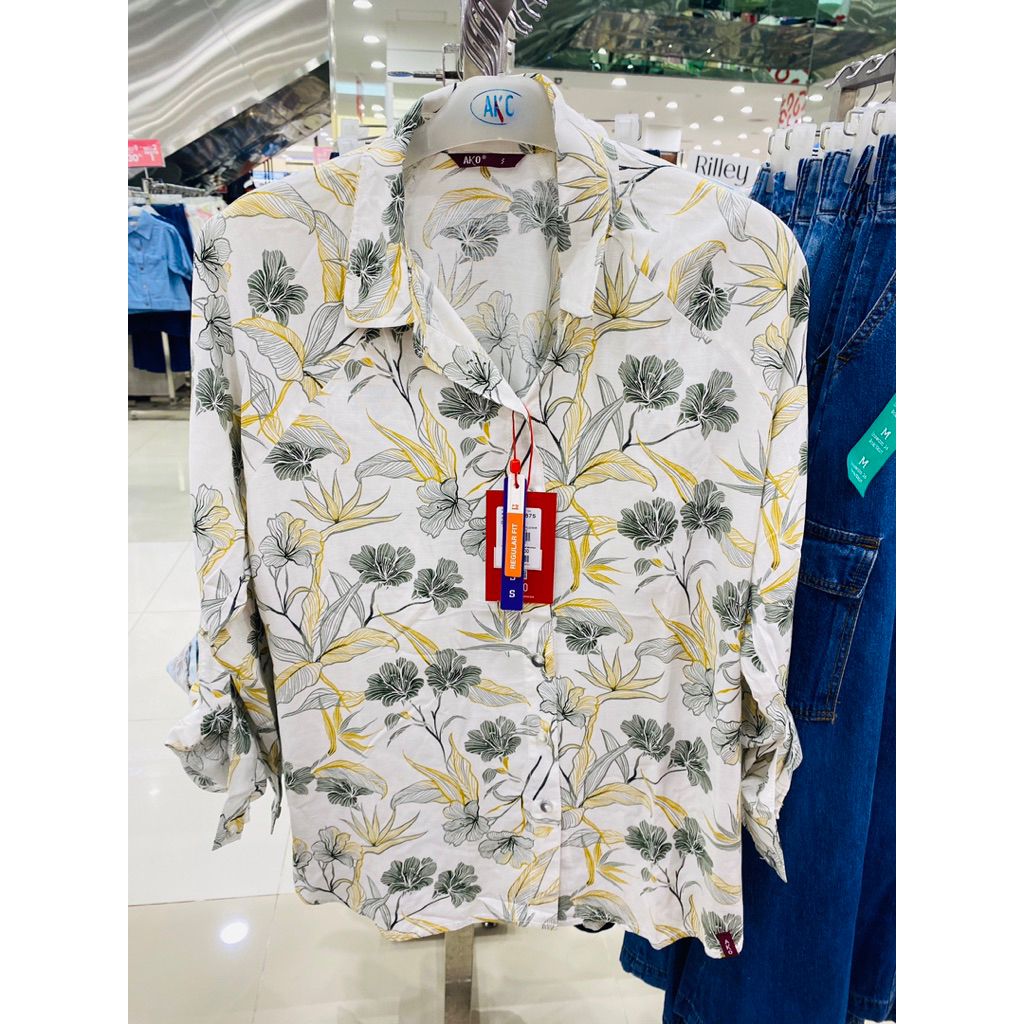kemeja ako model oversize motif bunga ori matahari