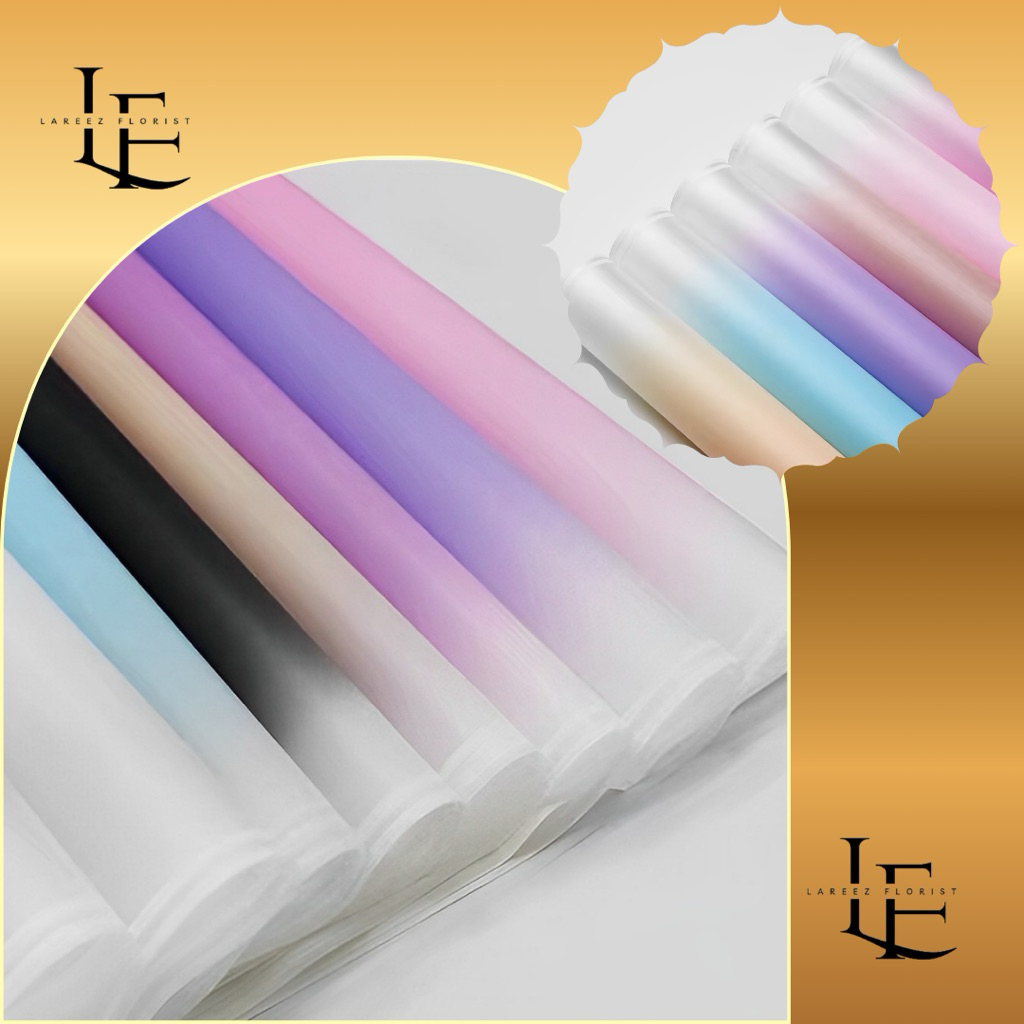 

[1 PACK/ 20 LEMBAR] Flower Wrapping Paper Gradient Double List White Cellophane Waterproof Kertas Bungkus Pembungkus Bouquet Bunga Warna Gradasi Putih Anti Air