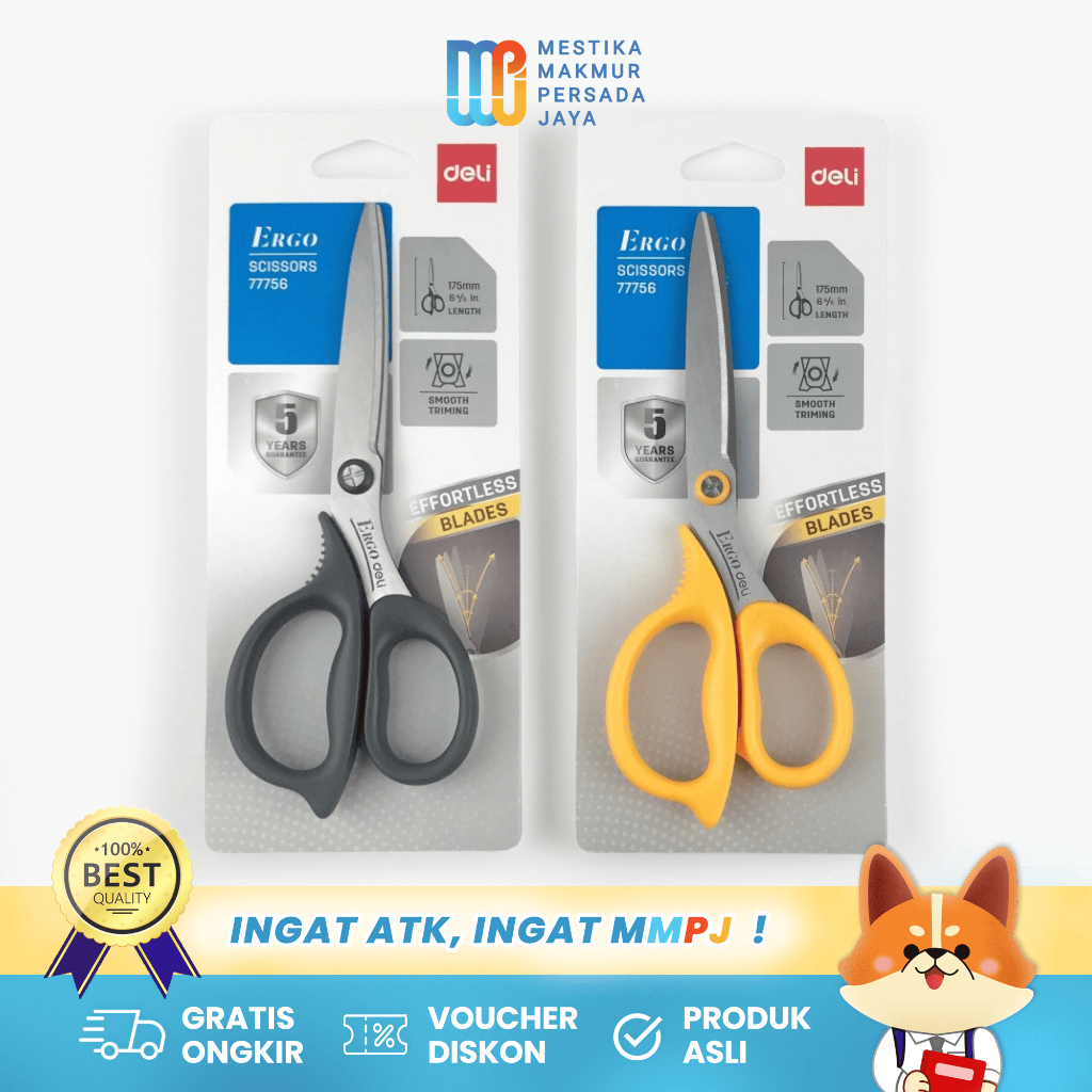 

Deli Gunting Ergo Soft Touch 175 mm – Gunting Kantor Stainless Steel & Non-Stick Blade 77756