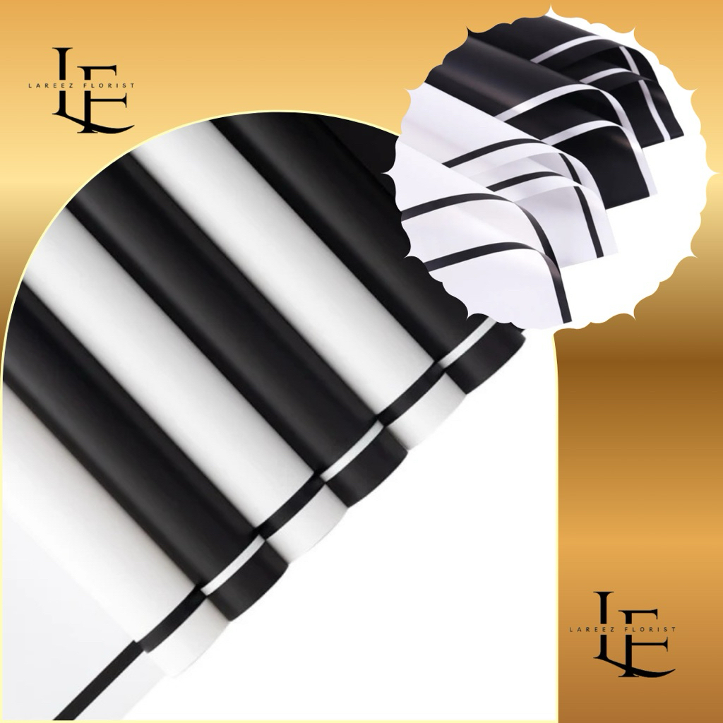 

[1 PACK/ 20 LEMBAR] Flower Wrapping Paper Monochrome List Black White Cellophane Waterproof Kertas Bungkus Pembungkus Bouquet Bucket Bunga Monokrom Hitam Putih Anti Air