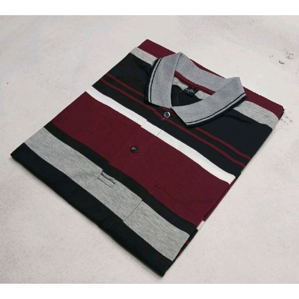 kaos kerah motif salur pria dewasa saku depan//kaos distro  pria