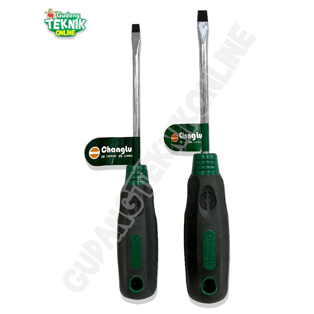 Obeng MINUS CHANGLU 3x100 5x100 6x100 6x150 mm Gagang Karet / Obeng Ples MEN MIN Pipih TPR 3x100mm 5