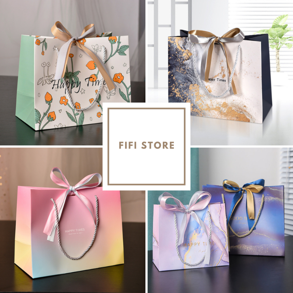 

Paper Bag Kado Aesthetic Tas Kantong Karton Motif Kartun Bear Lucu Premium Pita