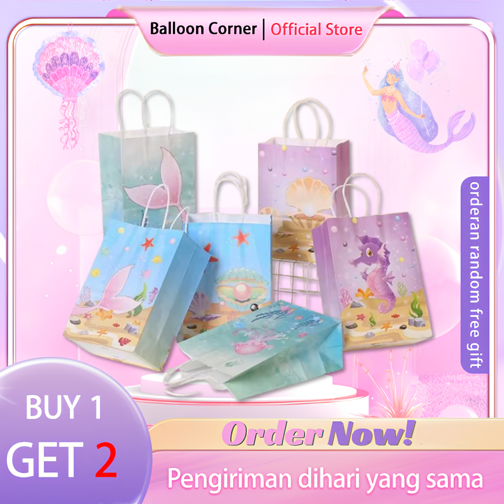 

PAPER BAG GOODIE BAG TAS KADO 6PCS HADIAH PESTA ULANG TAHUN MOTIF MERMAID PUTRI DUYUNG / PAPERBAG MAKANAN PESTA ULANG TAHUN