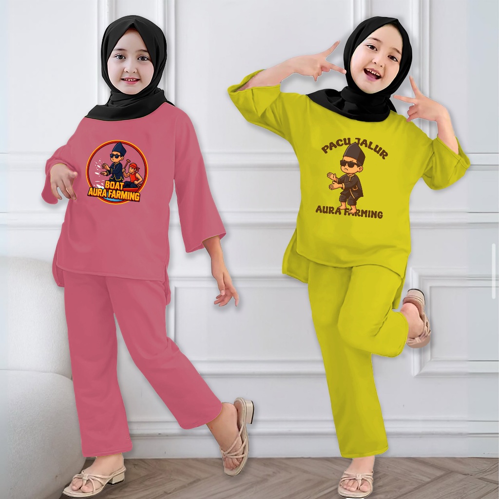 Setelan Pacu Jalur viral Kaos aura farming baju anak perempuan  pacu jalur aura farming