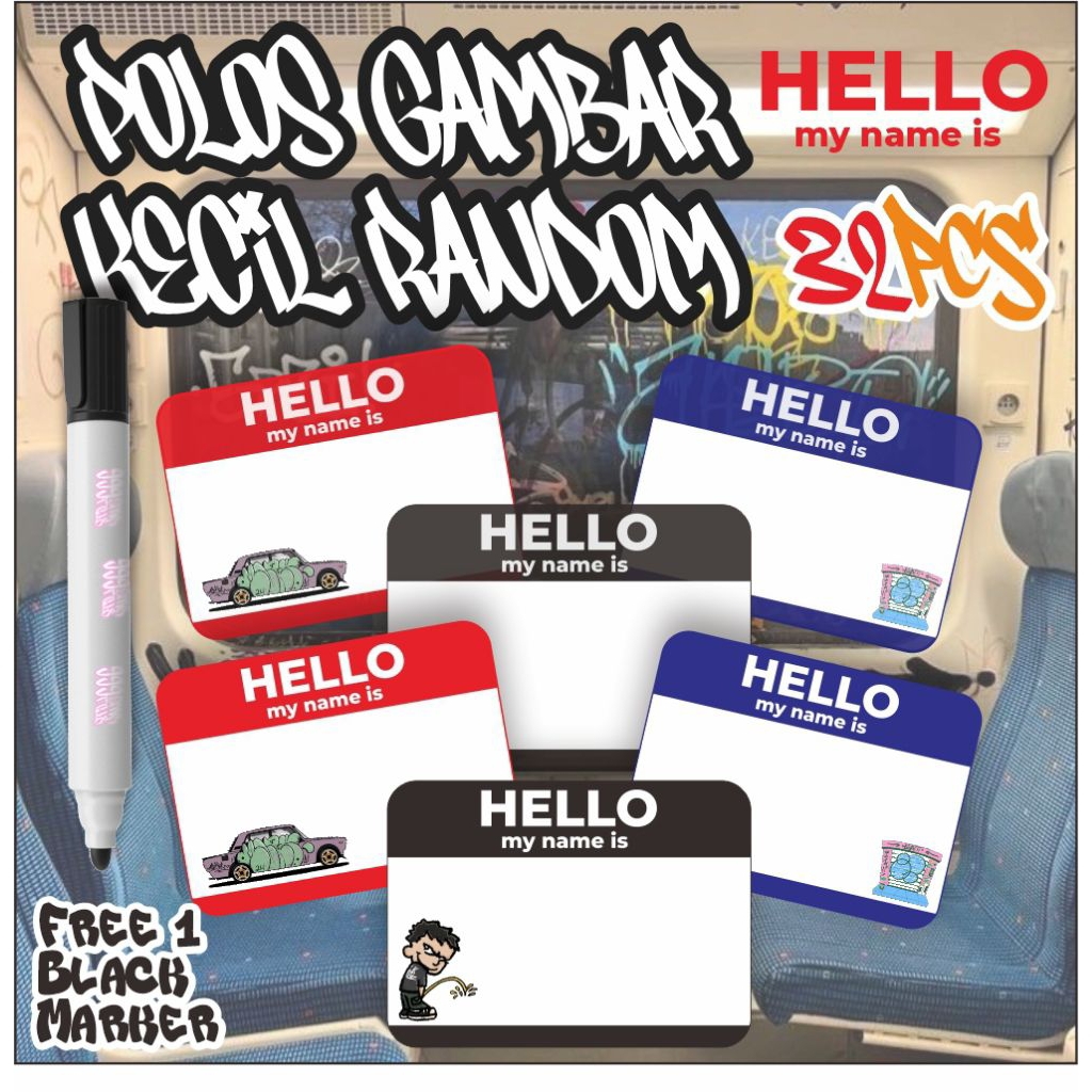 

Paket Bundle Tag Name Graffiti + free 1 spidol hitam (32 Pcs) Custom warna dan gambar