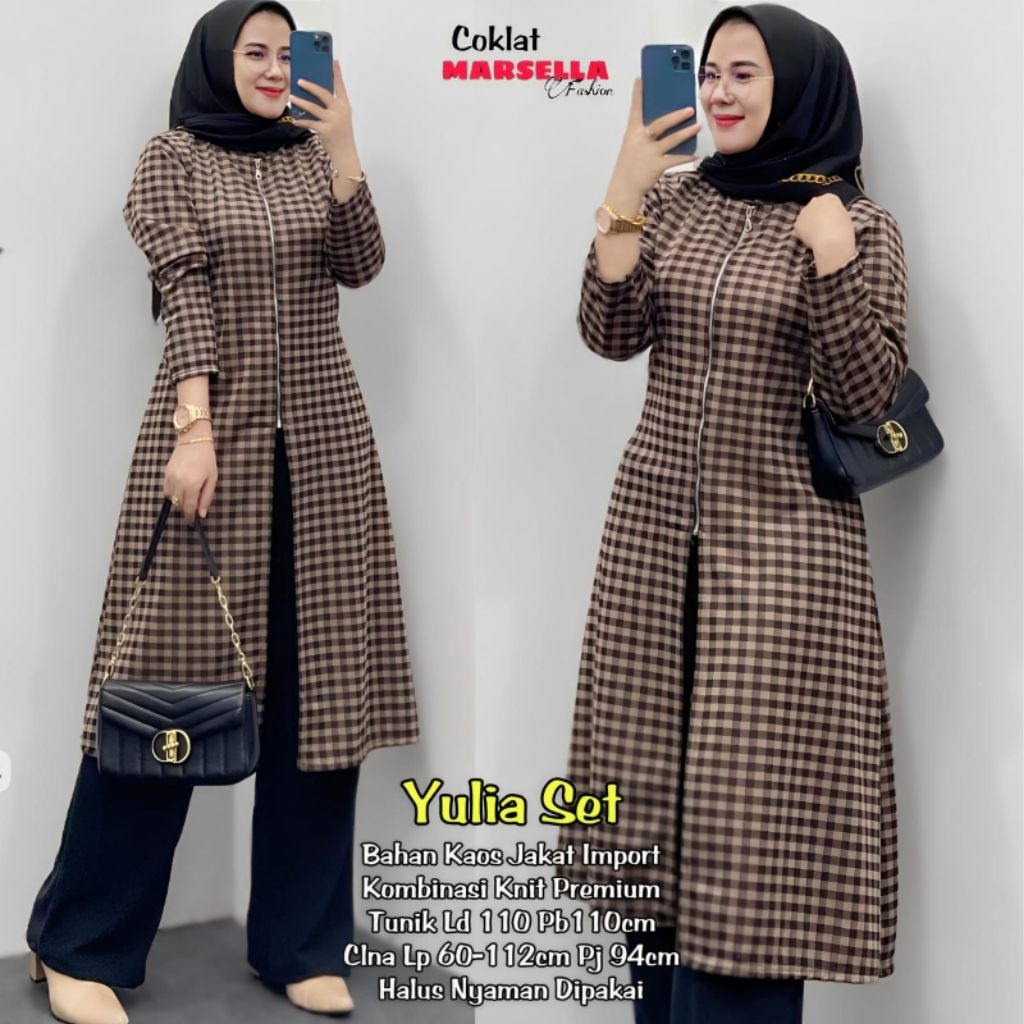 Marsella - Yulia Geya Set Tunik Celana Wanita • Kaos Jacket Import Mix Knit Import