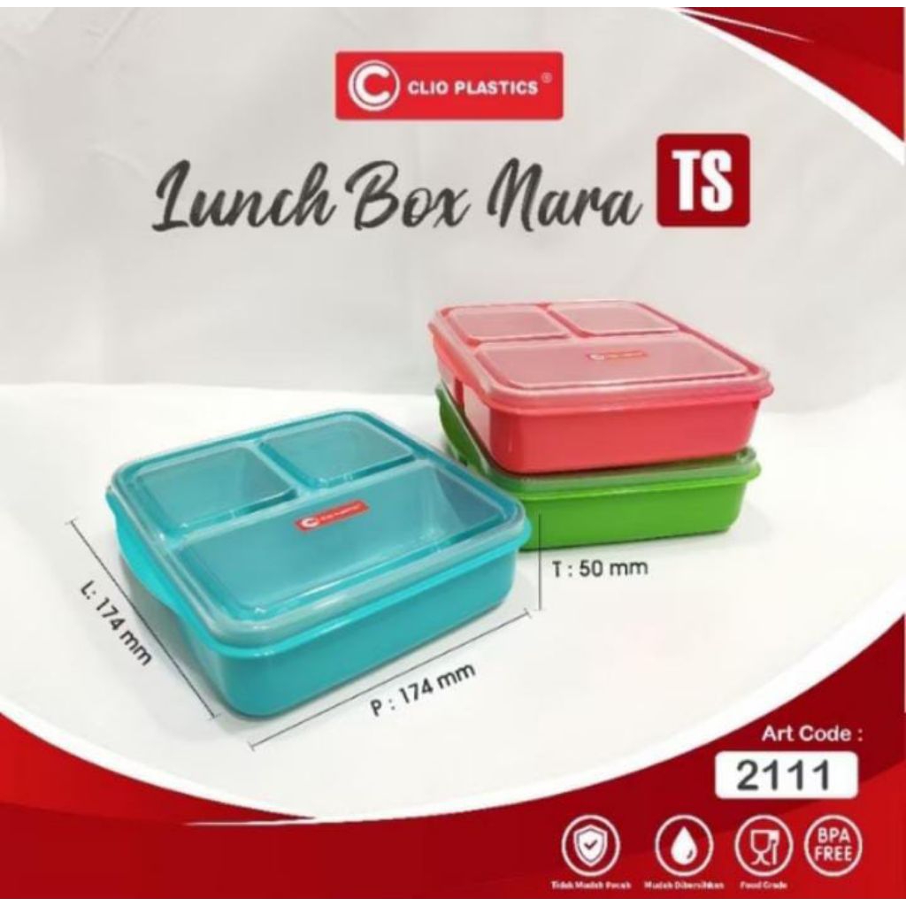 Lunch Box  Clio Nara TS 3 Sekat / Tempat Makan Anak / Kotak Makan / Wadah Bekal / Souvenir Ultah
