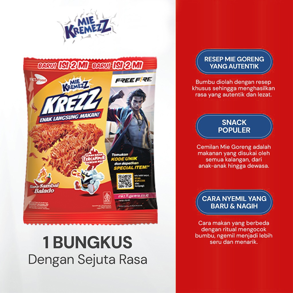 

Mie Kremezz Krezz Sambal Balado - Delicious 30gr - 12 PCS