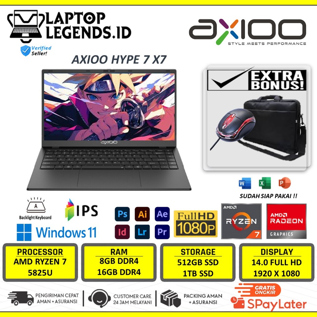 Laptop Axioo Hype 7 X7 AMD Ryzen 7 5825U 32GB RAM 512GB SSD Radeon Vega 8 14.0 FHD IPS Win 11 ADP