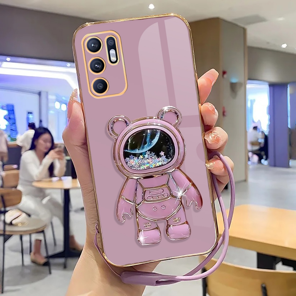 Case Oppo Reno 6 4G Softcase Stand Holder Mirror Silicone Luxury Plating