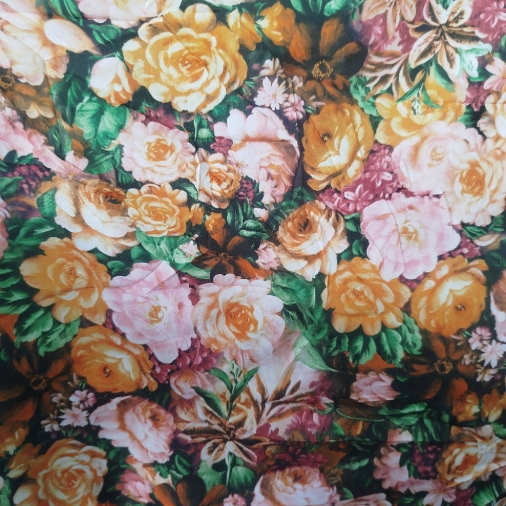 Kain Satin Silk Motif Bunga Mawar – Elegan & Lembut - Per 0,5 meter - Kain Satin Printing Floral – B