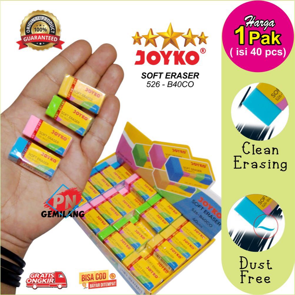 

PENGHAPUS JOYKO HARGA 1 PAK ISI 40 PCS, JOYKO Eraser Penghapus ER-526-B40CO