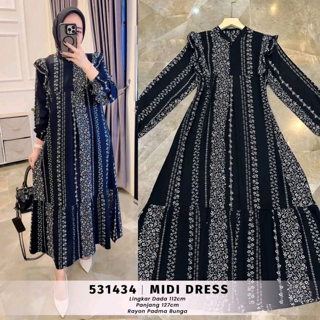 Gamis Midi Dress Rayon Motif Terbaru Etnik Motif Salur Gamis Adem