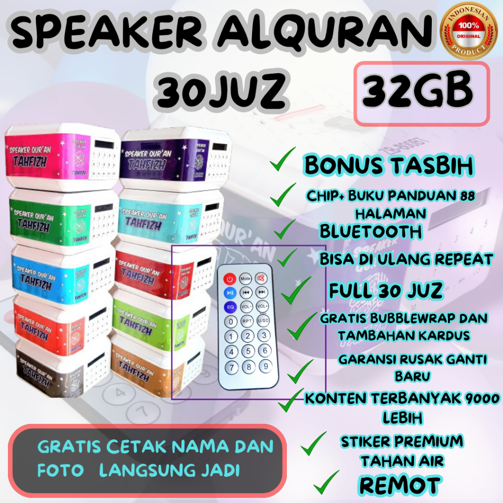 Speaker Digital Alquran Murottal 30 Juz Lengkap - Konten Terbanyak Chip 16GB