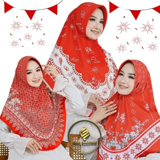 ❣️ NEW🇲🇨 Hijab Bergo Khimar Syari Instan Jilbab Jersy Merah Putih Motif Kemerdekaan 🇲🇨