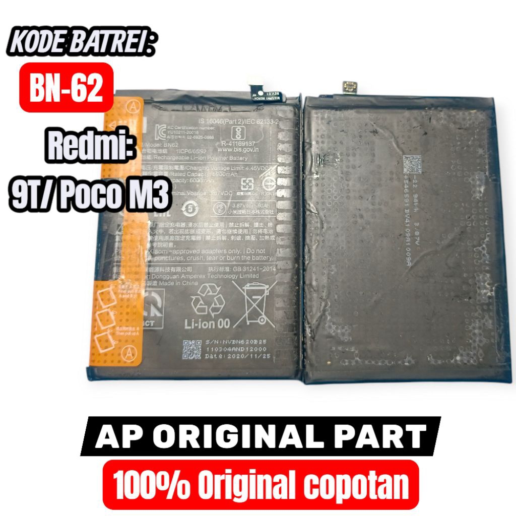 Batrei Ori Copotan BN-62 Redmi 9T/ Poco M3 100% Original