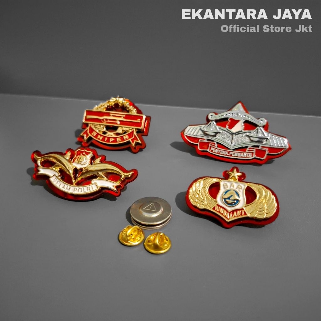 Paket Hemat Set Lengkap Pin Polri- Brevet Selam Polri/Wings Sar/Pembantu Penyidik/Sniper Panjang Ful
